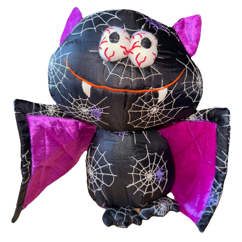 Vtg Sugar Loaf Bat Plush stuffed Animal Metallic Wings Spiderwebs 10" 2007